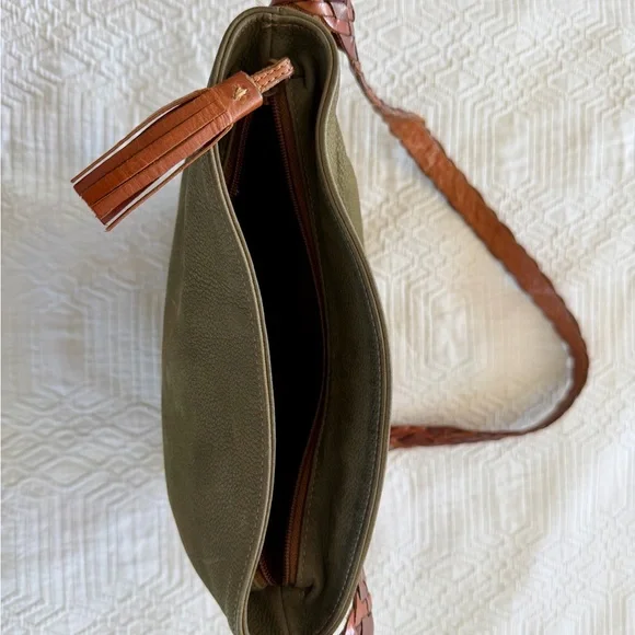 Ghurka Olive and brown trim Shoulder Bag - Picture 6 of 8